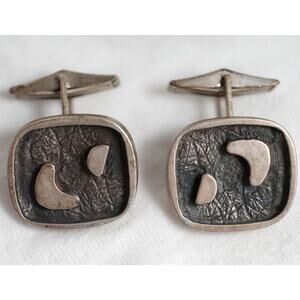 Sterling Mid-Century Cufflinks Biomorphic Shadowbox Cuff Links